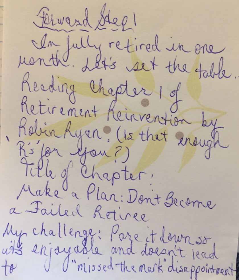 Journal entry of first step toward retirement 